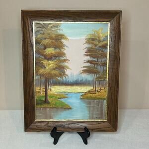 Original Signed Landscape Painting – Woodland Stream Scene by Lickfeld (Framed)